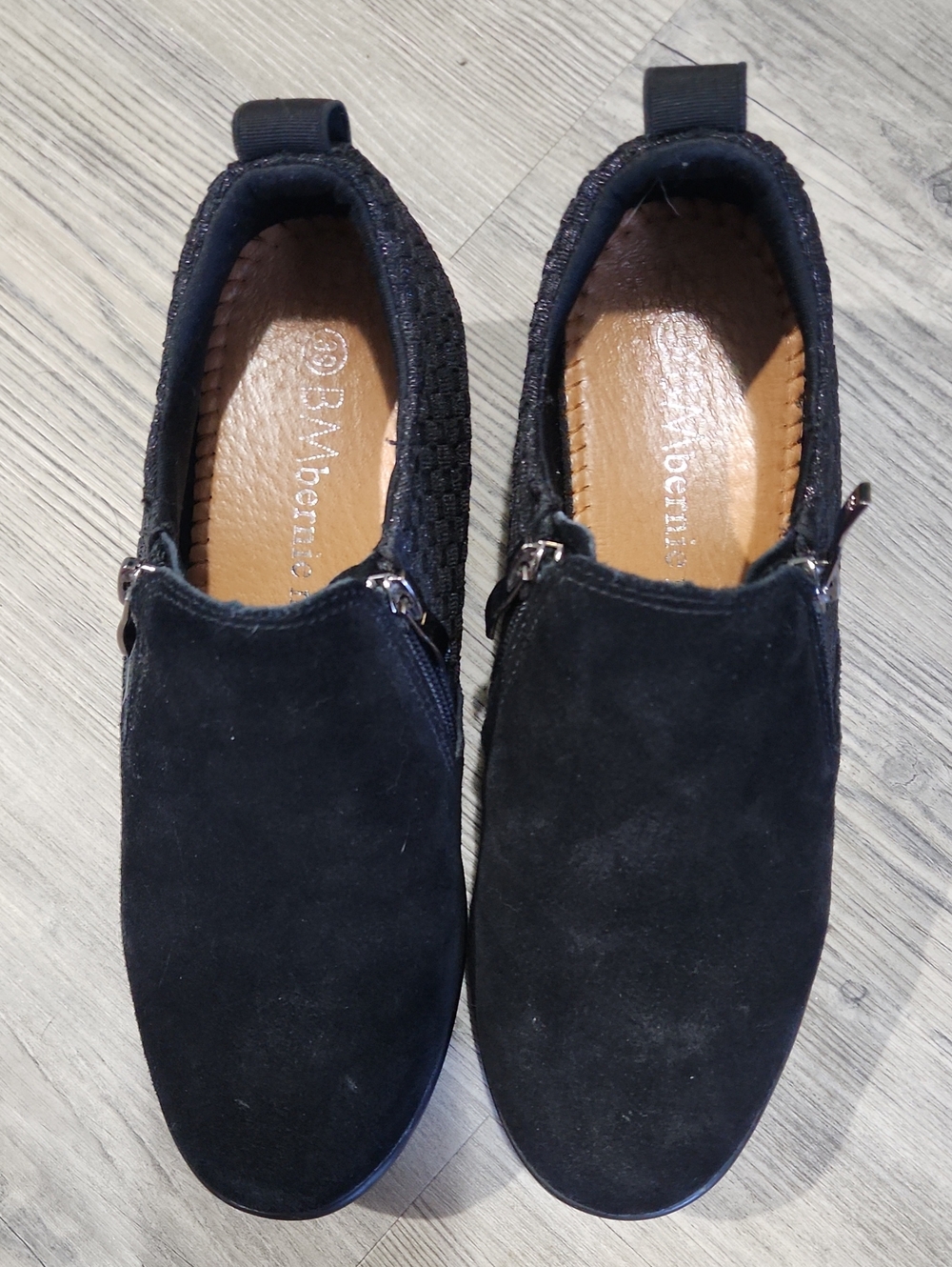 bernie mev. Black Suede Slip-Ons